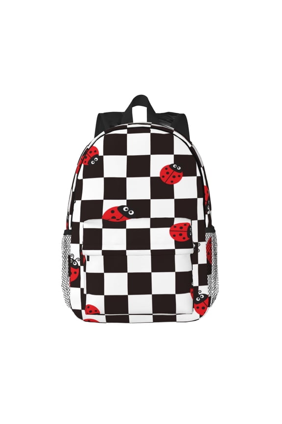 Ladybugs Of Black And White Checkers Pattern Student Backpack Water-resistant Backpack 15-inch Laptop Backpack Lightweight Adjustable School Backpack