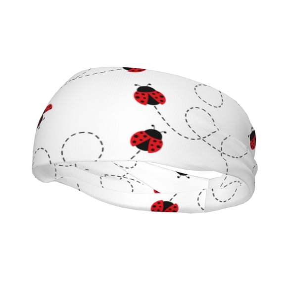 Rateoe Ladybugs Flying On Dotted Route Pattern Sports Headbands ,Moisture Wicking Workout Headband, Sweatband Headbands for Running,Cycling,Yoga,Hairband for Women and Men