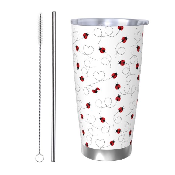 Rateoe Ladybugs Flying On Dotted Route Printed Car Guy Gifts for Men Women Tumbler - 20oz/590ml Double Wall Vacuum Insulated Stainless Steel Travel Tumbler Cups with Lid & Straw-Straw Two-piece Set