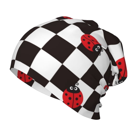 Rateoe Ladybugs Of Black And White Checkers Kids Beanie Warm Knit Beanie Hats Boys Girls Winter Hat Soft Slouchy Hats for Kids