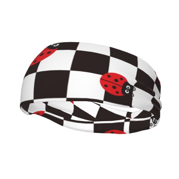 Rateoe Ladybugs Of Black And White Checkers Pattern Sports Headbands ,Moisture Wicking Workout Headband, Sweatband Headbands for Running,Cycling,Yoga,Hairband for Women and Men