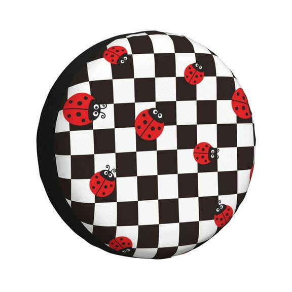Rateoe Ladybugs Of Black And White Checkers Pattern Tire Cover Wheel Protectors Weatherproof Wheel Covers Universal Fit for Trailer Rv SUV Truck Camper Travel Trailers Accessories-14 inch