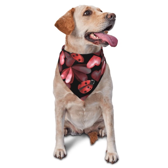 Rateoe Ladybugs and Red Hearts Drawing Dog Bandanas Washable Cotton Triangle Cat Scarfs ,Pet Scarf for Small Medium Large Dogs and Cats
