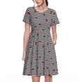 thumbnail image 1 of Rateoe Ladybugs on Black and White Striped Pattern Women’s Short Sleeve Dress – Casual Elegant Summer A-Line Dress for Everyday Wear, 1 of 6