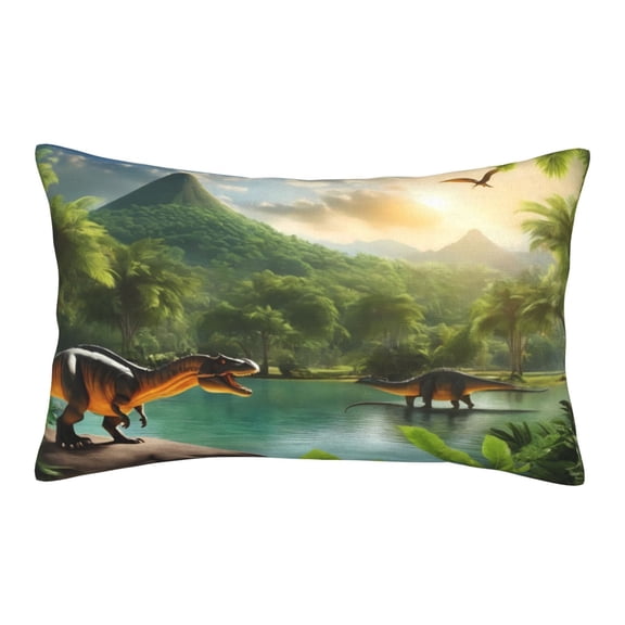 Rateoe Lake Forest Dinosaur Pattern Pillow Covers with Invisible Zipper(Pillows are not Included) Standard Pillowcases-14"x20"