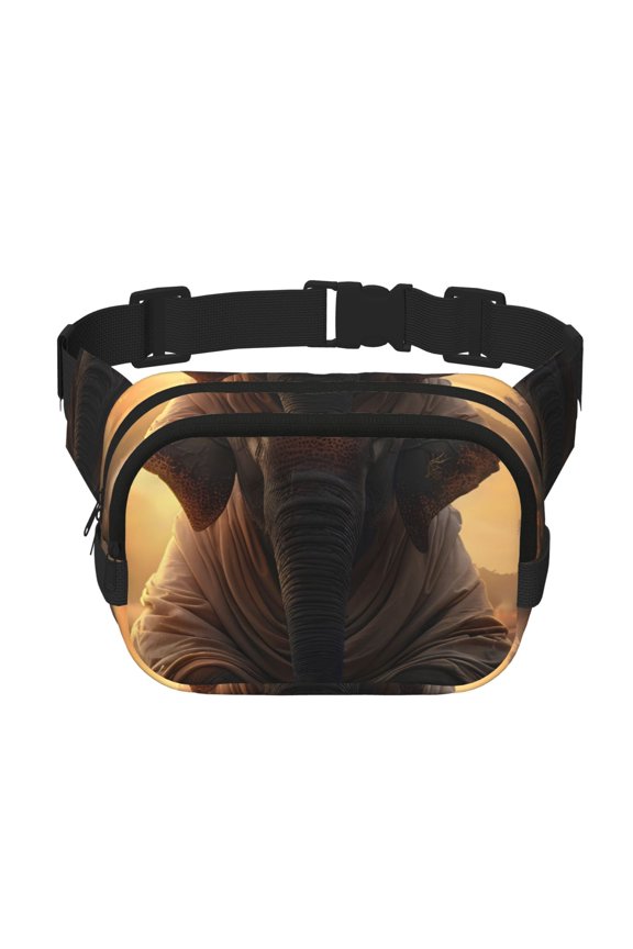 Lake Meditating Elephant Print Fanny Pack Belt Bag for Women and Men, Square Double-Layer Waterproof Waist Pack with Adjustable Strap for Hiking, Jogging, Cycling