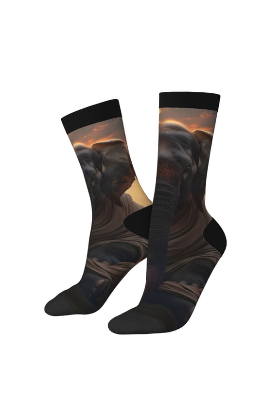 Lake Meditating Elephant for Women Casual Calf Socks - Cute Crew Socks - Thin Soft Above Ankle Socks Size 5-11