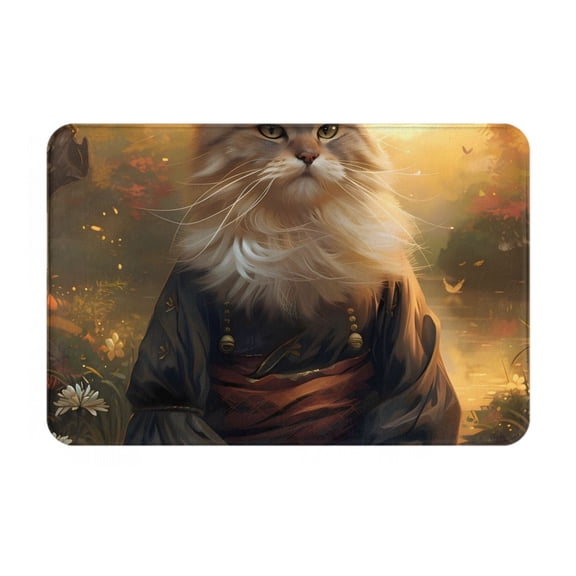 Rateoe Lakeside Flower Field Cat Pattern Flannel Door Mat Indoor Outdoor Entrance, Waterproof All-Weather Doormat,Fade Resistant, Low Profile Entryway Mat 16x24in