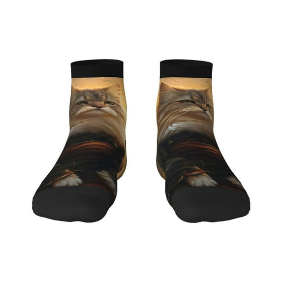 Rateoe Lakeside Flower Field Cat Pattern Quarter Crew Socks,Toe Seamed Ankle Socks,Cotton Cushioned Breathable Athletic Crew Sports Socks