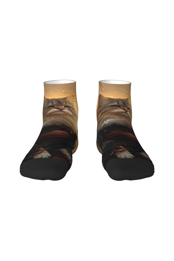 Lakeside Flower Field Cat Pattern Quarter Crew Socks,Toe Seamed Ankle Socks,Cotton Cushioned Breathable Athletic Crew Sports Socks