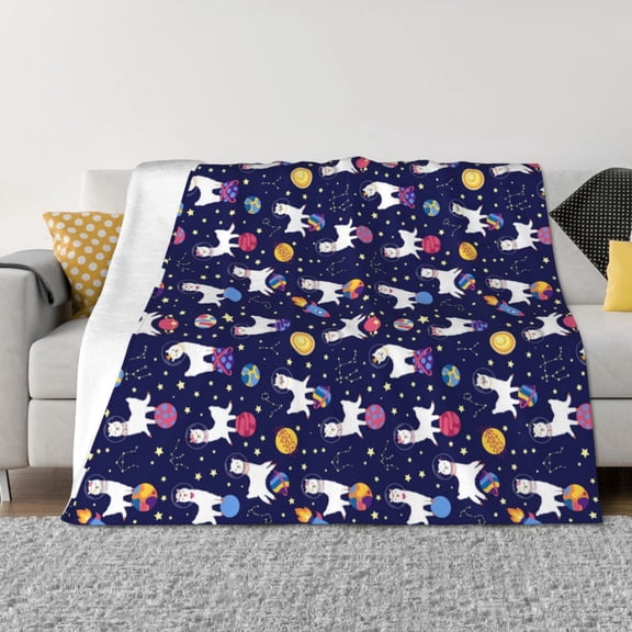 Rateoe Lama in Space Pattern Flannel Throw Blanket, Ultra-soft Blanket for Bed, Couch, Car, Hypoallergenic Anti-pilling blanket-
