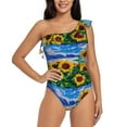 thumbnail image 1 of Rateoe Landscape With Sunflowers Pattern Women One Piece Swimsuits Tummy Control One Shoulder Bathing Suits Ruffle Swimwear-, 1 of 6