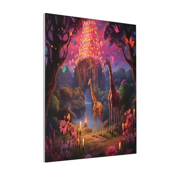 Rateoe Lantern Giraffes Magical Forest Pattern Decorative Picture – Unique Modern Wall Art, Ready-to-Hang Canvas Print for Home (Vertical)