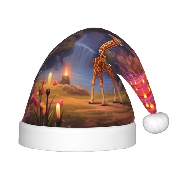 Rateoe Lantern Giraffes Magical Forest Santa Hat Confortable Christmas Hat for Christmas Party Favors Fit for Kids