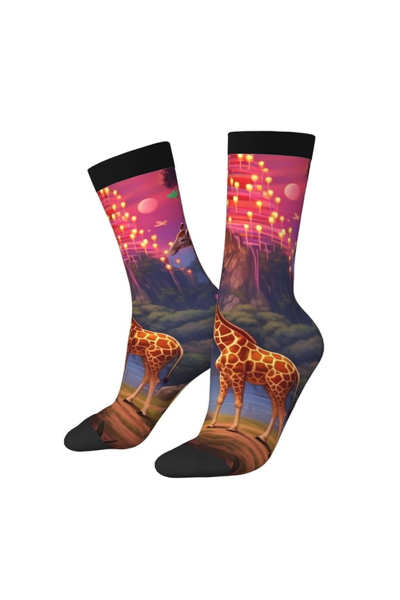 Lantern Giraffes Magical Forest for Women Casual Calf Socks - Cute Crew Socks - Thin Soft Above Ankle Socks Size 5-11