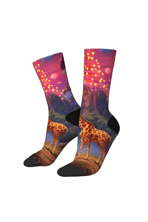 Lantern Giraffes Magical Forest for Women Casual Calf Socks - Cute Crew Socks - Thin Soft Above Ankle Socks Size 5-11