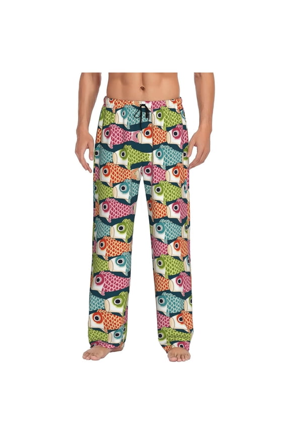 Lantern Koi Fish Pattern Men’s Ultra-Soft Comfy Pajama Lounge Pants Sleepwear,Comfortable Lounge Wear,lightweight Pajamas, Casual Home Wear-Large