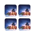thumbnail image 1 of Rateoe Lantern On Snow With Christmas Drawing Drink Coasters Set of 4 Leather Coasters Spill Protection for Table Desk,Durable and Non Slip Leather Coaster ,4 Inches Drink Mats-Square, 1 of 6