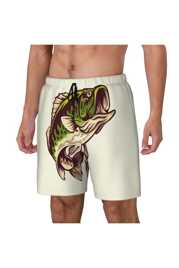 Largemouth Bass Fish (3) Pattern Men’s Swim Shorts with Compression Liner – Double-Layered Quick-Dry Swimwear, Comfortable & Stretchy Beach Shorts-3X-Large