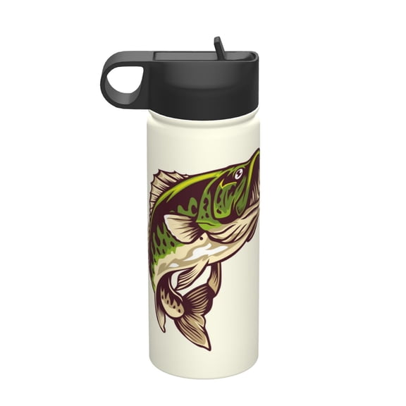 Rateoe Largemouth Bass Fish (3) Printed 18oz Sports Insulated Water Bottle, Double-Walled Stainless Steel Kettle with Leak-Proof Straw Lid, Portable & BPA-Free for Outdoor, Gym, Camping, and Travel