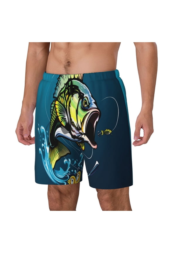Largemouth Bass Fish Pattern Men’s Swim Shorts with Compression Liner – Double-Layered Quick-Dry Swimwear, Comfortable & Stretchy Beach Shorts-XX-Large