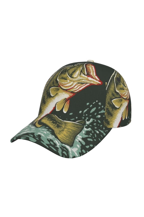 Largemouth Bass jumps out of water Pattern Mens Baseball Cap Adjustable Curved Brim Hat, Soft Cotton Sports Cap for Outdoor, Casual, and Everyday Wear, Comfortable & Breathable