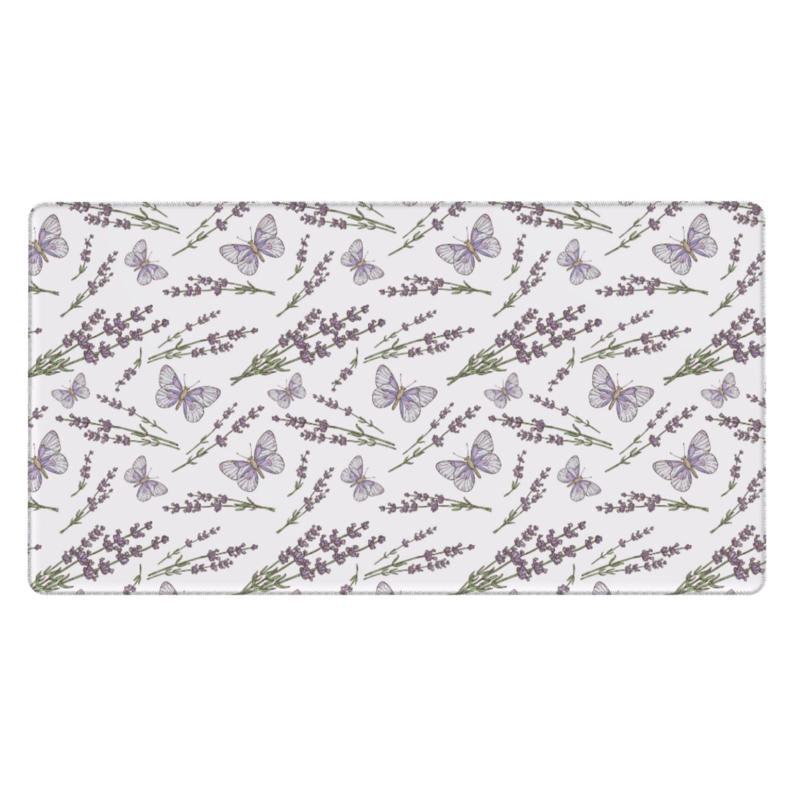 Rateoe Lavender And Butterfly Print Mouse Pad - Extended Large Gaming Mousepad,Non-Slip Stitched Edge,16x29.5 Inch