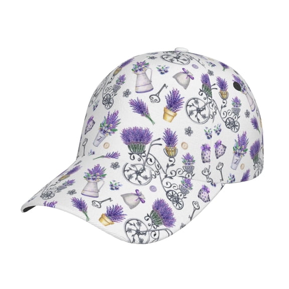 Rateoe Lavender Bicycle Pattern Baseball Cap Outdoor Cap Mountain Dad Hat - Unstructured Soft Cotton Cap-Adjustable UV Protection Cap