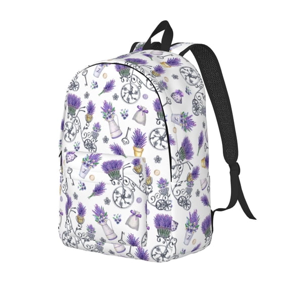 Rateoe Lavender Bicycle Pattern Durable Canvas Backpack for Men & Women – Stylish & Lightweight – Adjustable Straps, Multiple Pockets – Fits 15-17 Inch LaptopsMedium