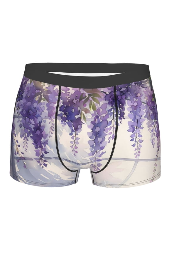 Lavender Blooms Window Mens Boxer Briefs Poly Spandex Performance Boxer Briefs Underwear Hem Boxer Briefs - Medium