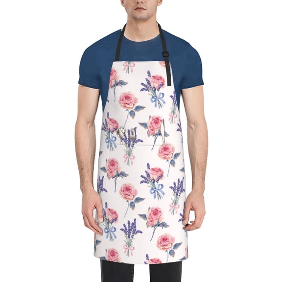 Rateoe Lavender Flowers Aprons with Pocket,Men Womens Aprons Waterproof Adjustable Cooking Aprons for Kitchen Gardening and Salon