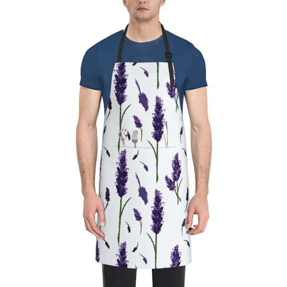 Rateoe Lavender Flowers Aprons with Pocket,Men Womens Aprons Waterproof Adjustable Cooking Aprons for Kitchen Gardening and Salon