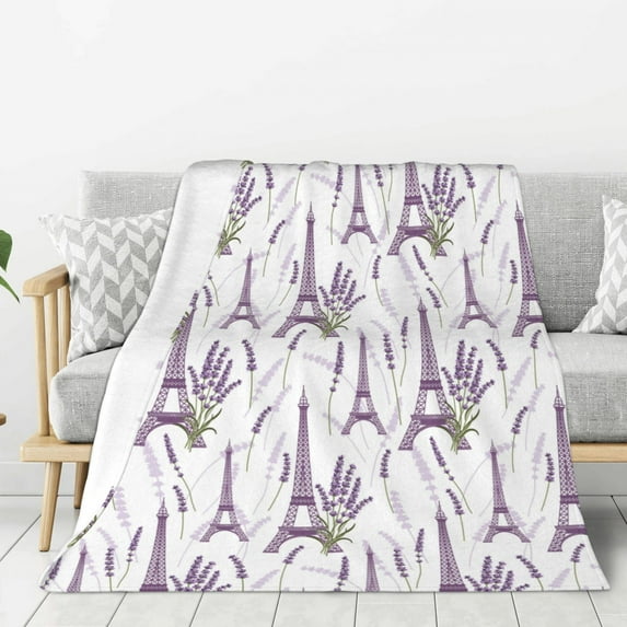 Rateoe Lavender Flowers Pattern Flannel Throw Blanket, Ultra-soft Blanket for Bed, Couch, Car, Hypoallergenic Anti-pilling blanket-50"x40"(Vertical)