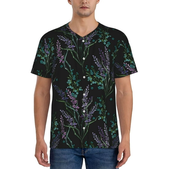Rateoe Lavender Flowers Pattern Men’s Baseball Short Sleeve Polo Shirt, Midweight Men's Shirt Golf Shirt Polo Shirts Quick Dry Short-Small