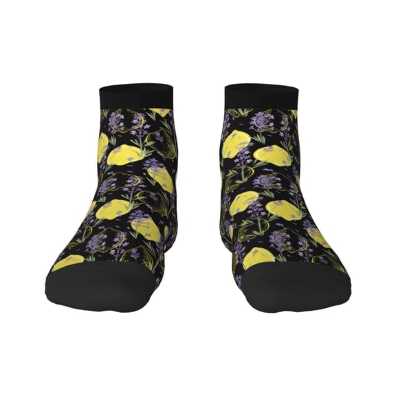 Rateoe Lavender Flowers Pattern Quarter Crew Socks,Toe Seamed Ankle Socks,Cotton Cushioned Breathable Athletic Crew Sports Socks