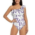 thumbnail image 1 of Rateoe Lavender Flowers Pattern Women One Piece Swimsuits Tummy Control One Shoulder Bathing Suits Ruffle Swimwear-Large, 1 of 6