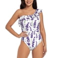 thumbnail image 1 of Rateoe Lavender Flowers Pattern Women One Piece Swimsuits Tummy Control One Shoulder Bathing Suits Ruffle Swimwear-Small, 1 of 6