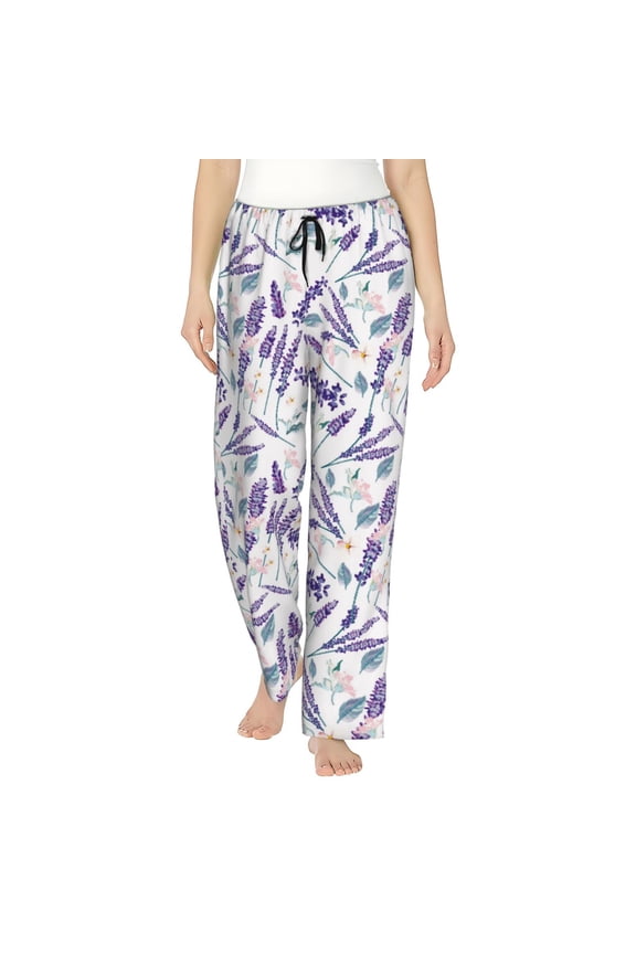 Lavender Flowers Pattern Women’s Ultra-Soft Comfy Pajama Lounge Pants Sleepwear,Comfortable Lounge Wear,lightweight Pajamas, Casual Home Wear-Medium