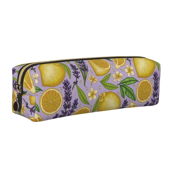 Rateoe Lavender Flowers Print Leather Pencil Case with Smooth Zipper, Compact Storage for Writing Tools & Art Supplies, 8.26" x 1.96" x 2.16"