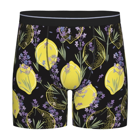 Rateoe Lavender Flowers Print Men’s Underwear Boxer Briefs Soft Comfortable Underwear Boxer Briefs, Long Leg Briefs,Anti-chafing Boxer Briefs