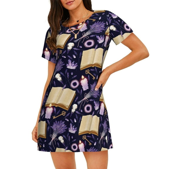 Rateoe Lavender Flowers Print Women’s Nightdress – Cozy Cotton Short-sleeved Sleep Shirt, Loose-Fit Sleepwear, Perfect for Relaxing and Sleeping