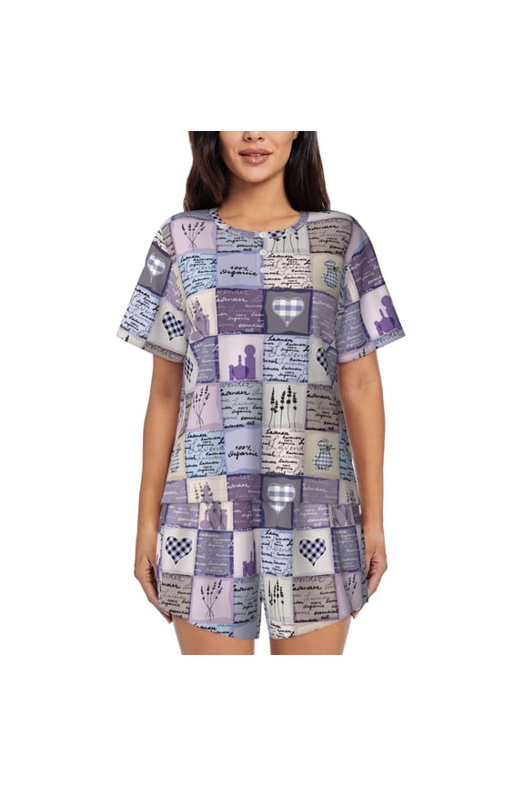 Lavender Flowers for 2 Piece Short Sleeves Pajama Sets Casual Lounge Sleepwear Ladies Pjs Sets with Pocket-Medium
