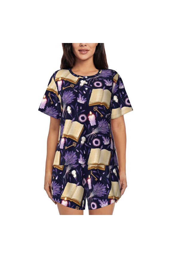 Lavender Flowers for 2 Piece Short Sleeves Pajama Sets Casual Lounge Sleepwear Ladies Pjs Sets with Pocket-Medium