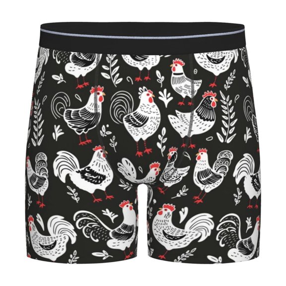 Rateoe Laying Hens And Roosters Print Men’s Underwear Boxer Briefs Soft Comfortable Underwear Boxer Briefs, Long Leg Briefs,Anti-chafing Boxer Briefs