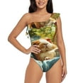 thumbnail image 1 of Rateoe Lazy Home Style Guinea Pig Pattern Women One Piece Swimsuits Tummy Control One Shoulder Bathing Suits Ruffle Swimwear-Medium, 1 of 6