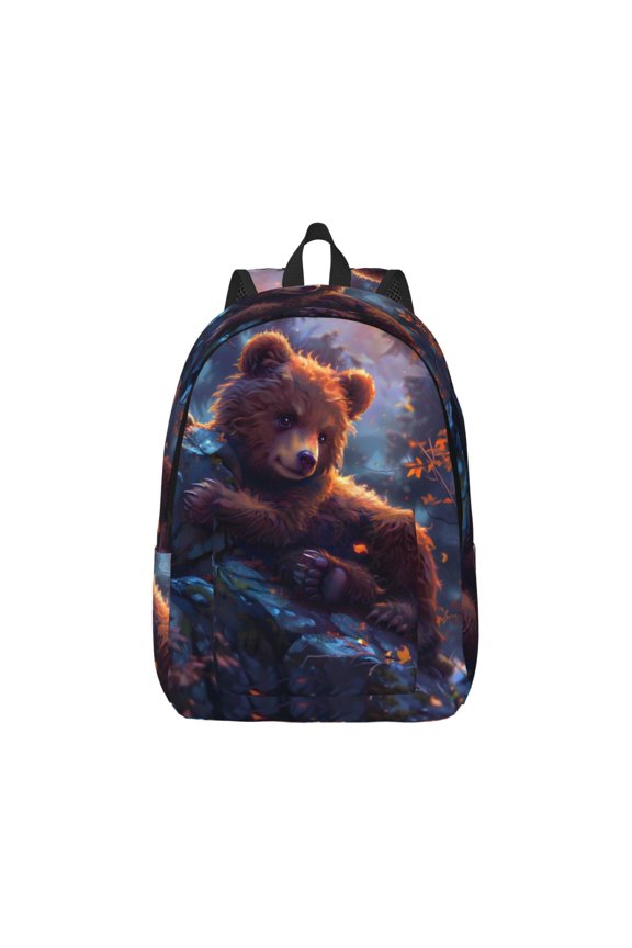 Lazy Stone Bear Pattern Canvas College Laptop Backpack,Travel Daypack,Durable Rucksack Travel Notebook Bag School Backpack Book Bag for Men Women-Medium
