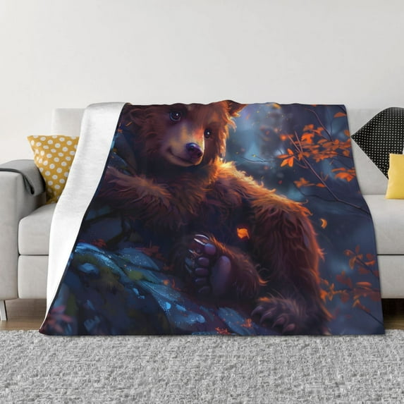 Rateoe Lazy Stone Bear Pattern Flannel Throw Blanket, Ultra-soft Blanket for Bed, Couch, Car, Hypoallergenic Anti-pilling blanket-50"x40"(Horizontal)