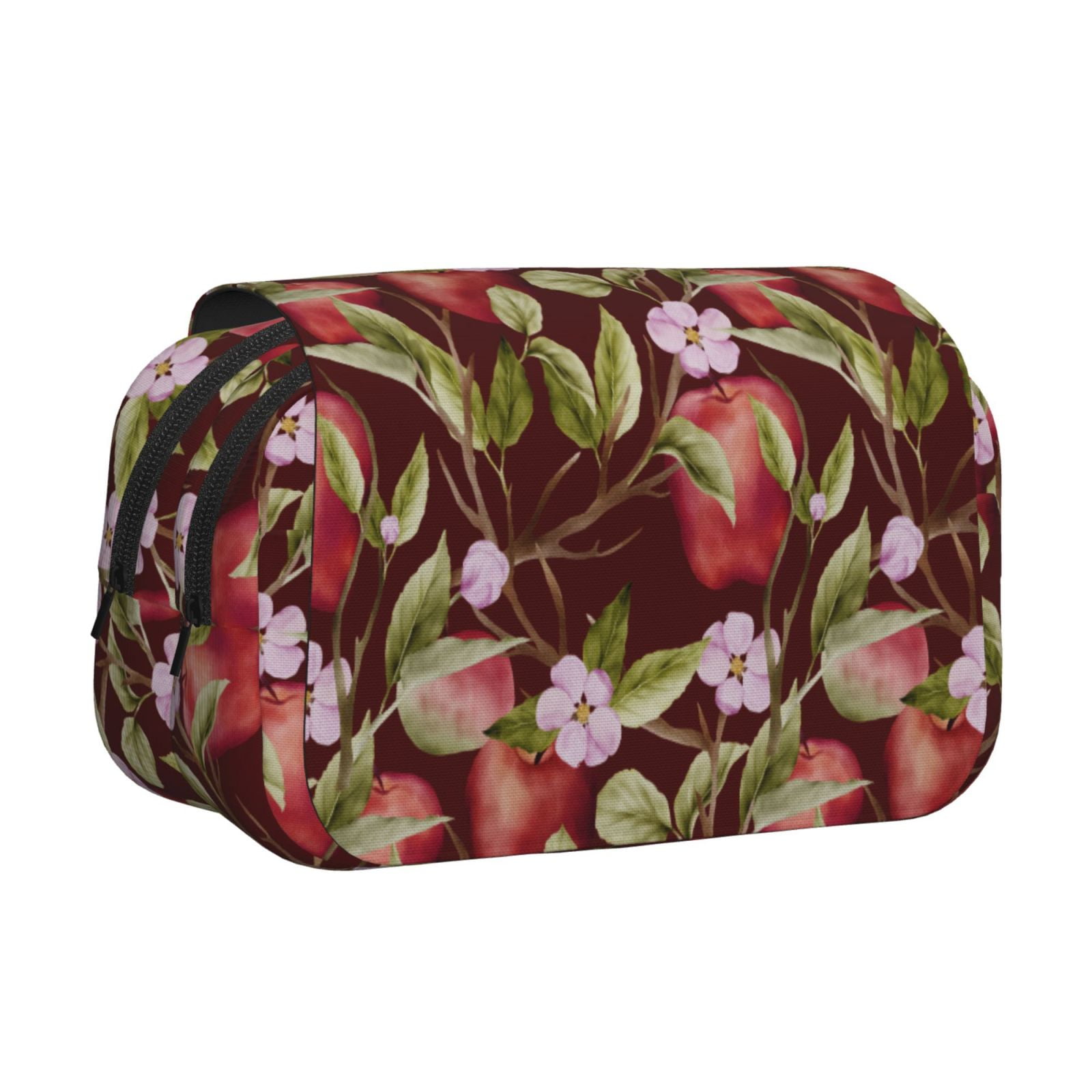 Rateoe Leaf And Fruit Pattern Double Clamshell Pen Case, Storage Organizer with Two Zipper Compartments– Holds Up to 50 Pencils & Pens