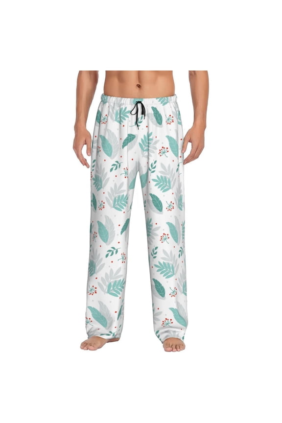 Leaf Print Green Pattern Men’s Ultra-Soft Comfy Pajama Lounge Pants Sleepwear,Comfortable Lounge Wear,lightweight Pajamas, Casual Home Wear-Medium