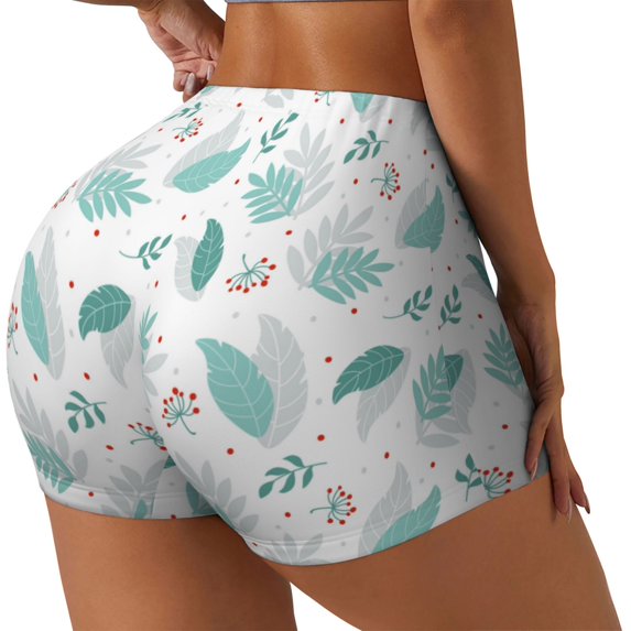 Rateoe Leaf Print Green Printed Power Workout Shorts for Women Tummy Control Squat Proof Ribbed Thick Seamless Scrunch Active Short-X-Large